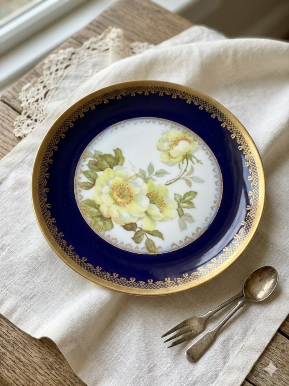 Vintage Royal Austria O&EG Porcelain Plate Cobalt Blue Gold Gilt Floral - Signed